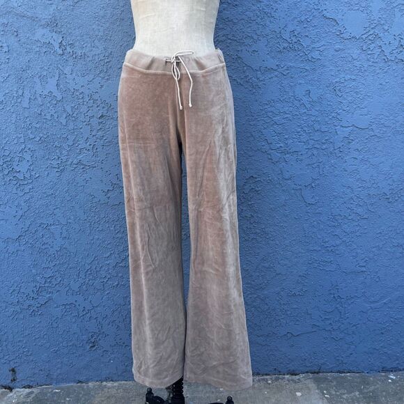 Y2k Velour Track Pants Beige Size Medium 2000s Wide leg Esprit lounge wear - Picture 11 of 12